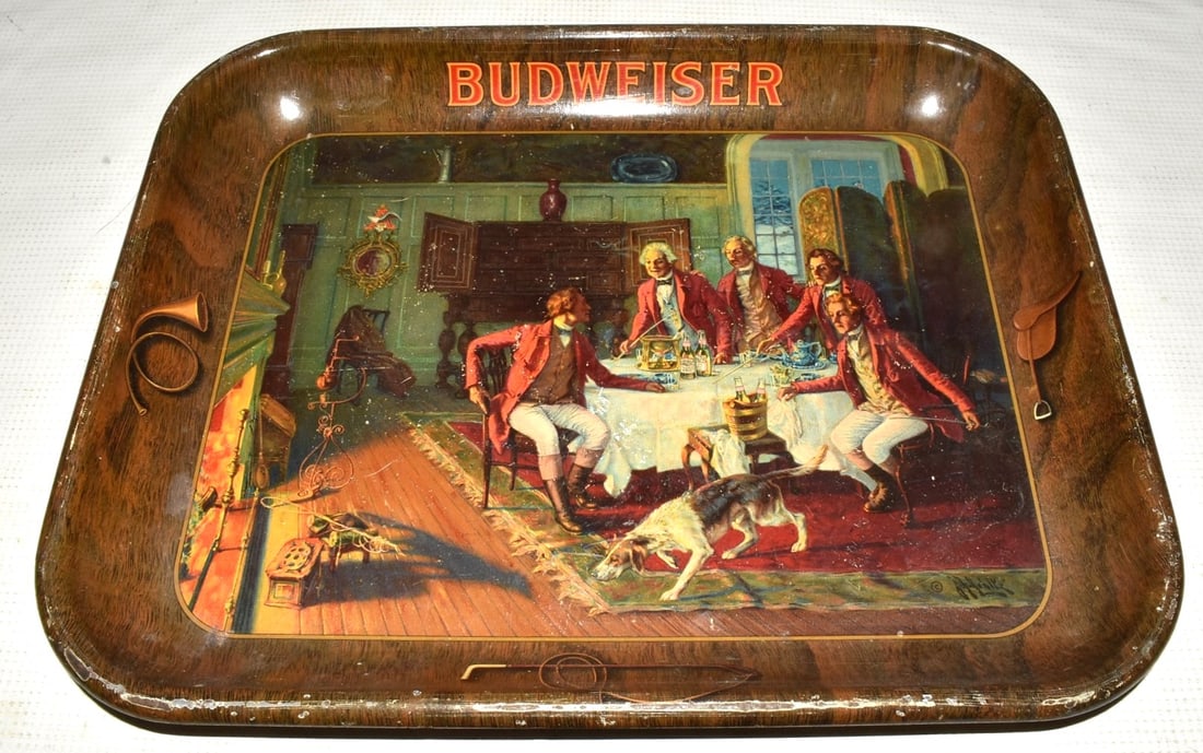VINTAGE TIN-LITHO BUDWEISER TRAY, C. 1950 (1 of 7)