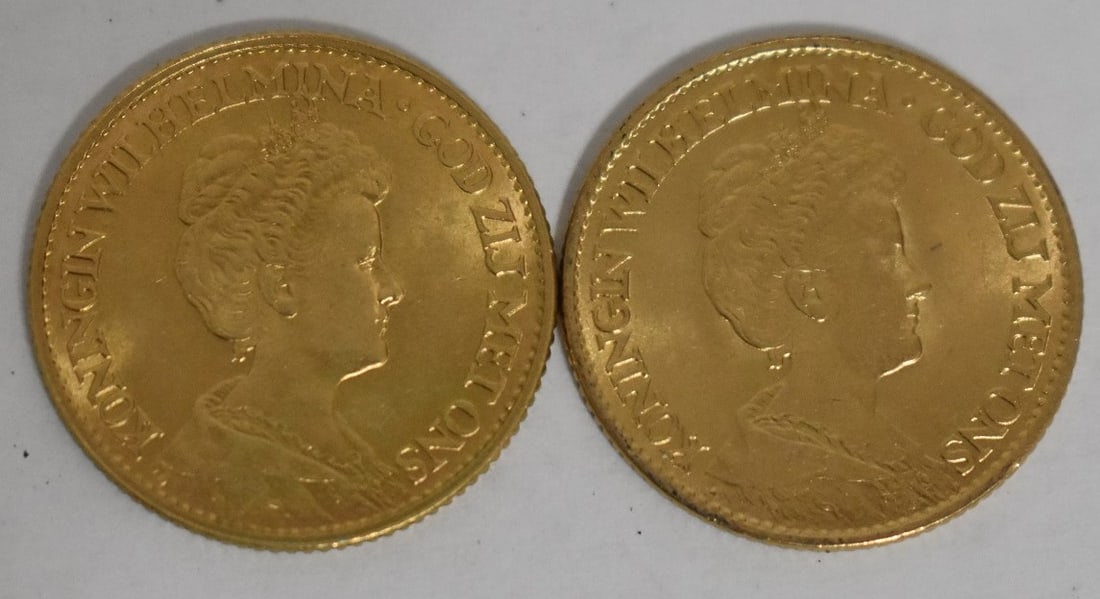 LOT (2) NETHERLANDS 10G GOLD COINS C.1912: LOT (2) NETHERLANDS 10G GOLD COINS C.1912