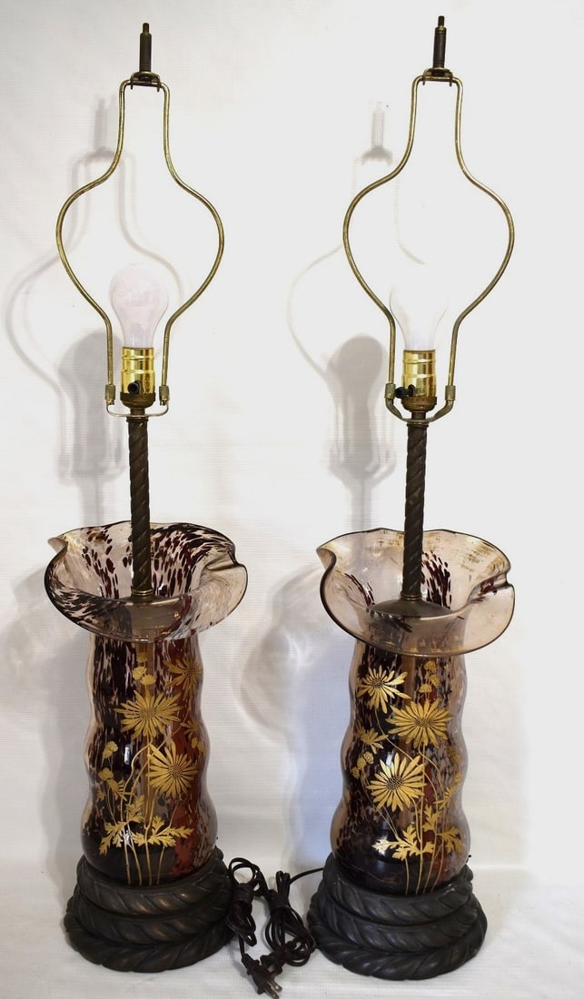 PR. FRENCH GILT ART GLASS VASES, C. 1950, H. 37" (1 of 14)