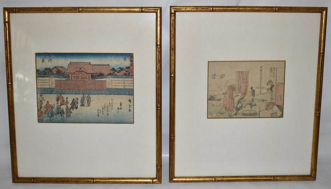PAIR JAPANESE WOODBLOCK PRINTS SIGNED, 19TH C., 6" X 8" (1 of 5)
