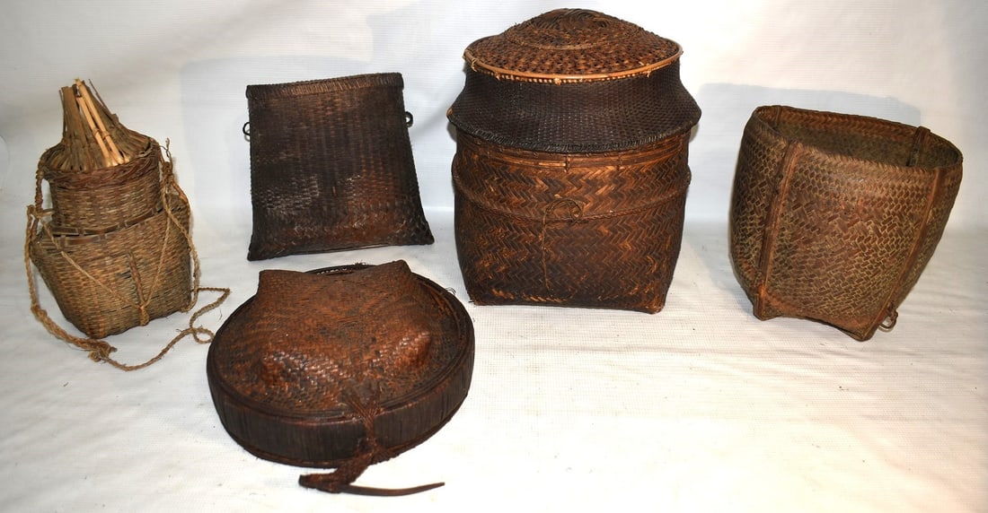 6 ASST JAPANESE IKEBANA SMOKED BAMBOO BASKETS 19/20TH (1 of 20)