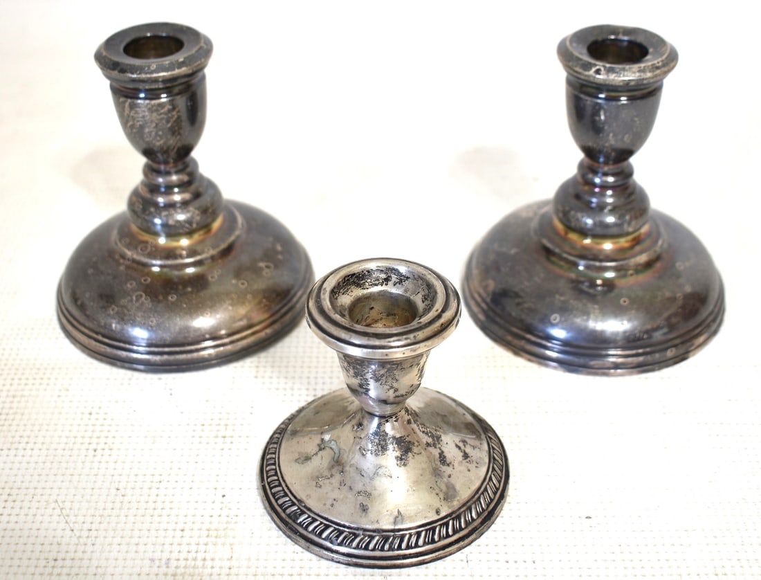 (3) ART DECO STERLING WEIGHTED CANDLESTICKS, C. 1940 (1 of 5)