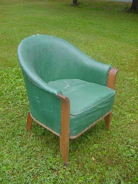 Biedermeier Club Chair Inscribed SS Normandy c.1930: Biedermeier Club Chair Inscribed SS Normandy c.1930 Condition:Good, small tear in vinyl, normal signs of age Provenance: Private estate
