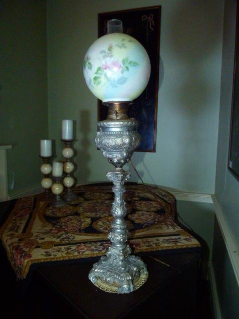 Bradley & Hubbard Cast Nickle Piano Lamp c.1870: H 36"