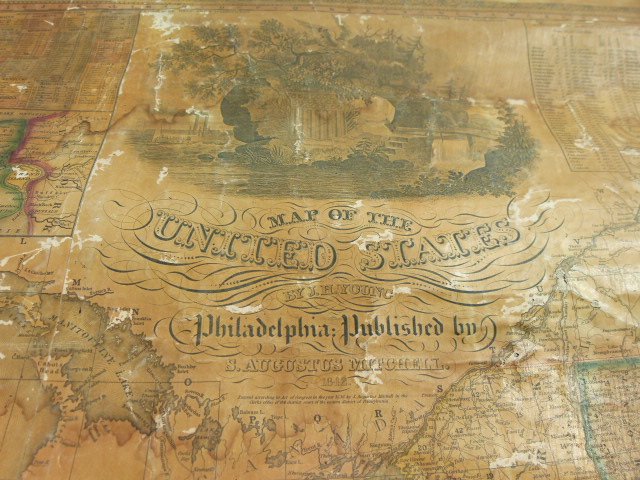 Hand Colored Map of US c.1842: on Linen by Mitchell - JH Young 44" x 38"