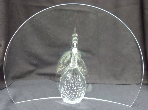 Vintage Steuben Glass Peacock Signed 20th c.: Vintage Steuben Glass Peacock Signed Steuben with Cloth Pouch & BoxPiece From Dr. Allyn's Personal CollectionMeasures H 10 x L 16