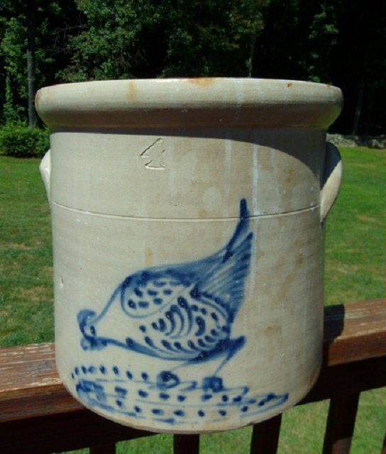 4 Gal.Chicken Peckin Corn Salt Glazed Crock 19th c.: 4 Gal. Chicken Peckin Corn Salt Glazed Stoneware Crock 19th c.