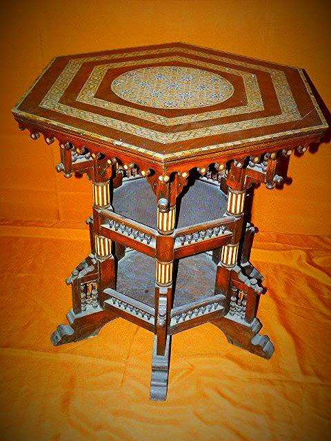 ANGLO INDIAN ABALONE INLAID CENTER PEDESTAL TABLE 19TH: EXTRODANARY ALBALONE & BONE INLAID TEAK CENTER TABLE 19THC. 30" X 30"