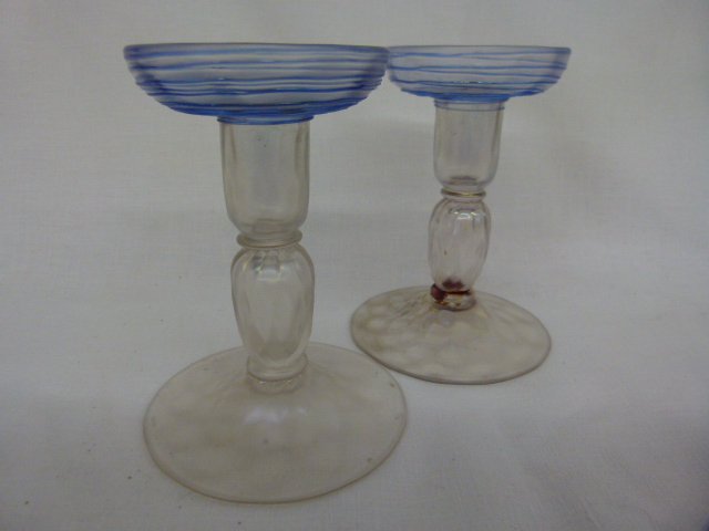 PR STEUBEN THREADED ART GLASS CANDLE STICKS C. 1910 (1 of 7)