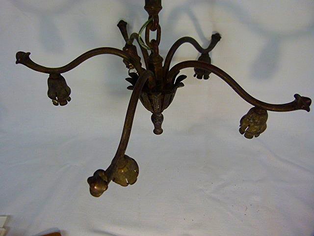 TIFFANY  BRONZE 5 LIGHT LILY CHANDELIER c.1915 (1 of 8)