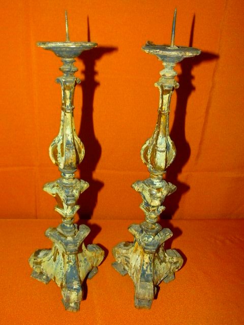 PR.FRENCH RENAISSANCE CARVED/GESSO ALTER CANDLE STICKS (1 of 8)