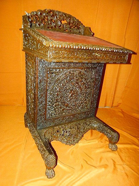 ANGLO INDIAN CARVED TEAKWOOD WINTHROP DESK 19TH C. (1 of 6)