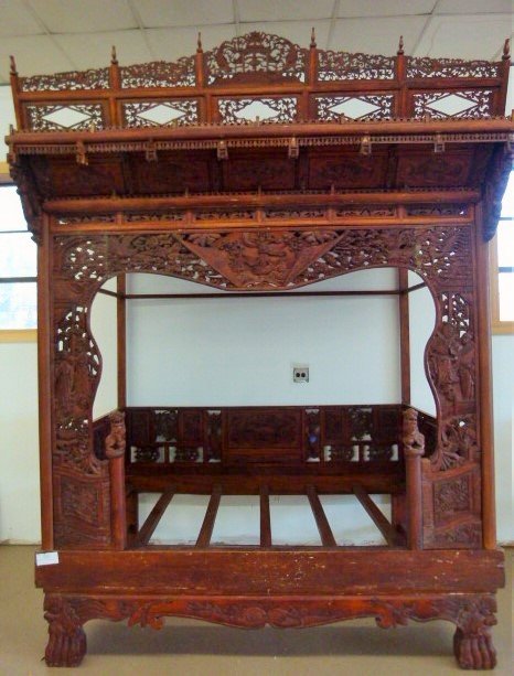 FINE CHINESE CARVED TEAKWOOD OPIUM BED 19TH C. (1 of 9)