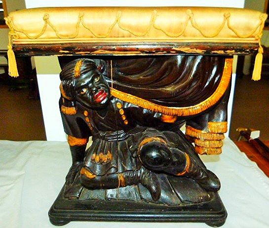 VICTORIAN CARVED WOOD BLACKAMOOR BENCH 19/20TH C. (1 of 4)