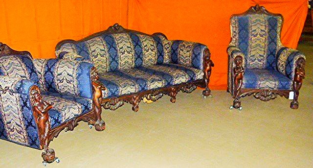 RJ HORNER CARVED WALNUT MERMAID FULL BODY PARLOR SET (1 of 7)