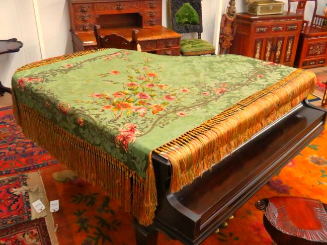 FINE NEEDLEPOINT EMBROIDERED PIANO SHAWL 19TH C. (1 of 6)