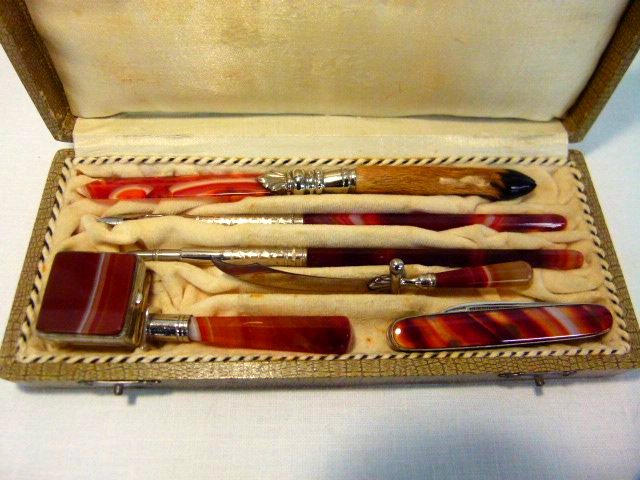 RARE CASED ONYX DESK SET C. 1950 (1 of 3)