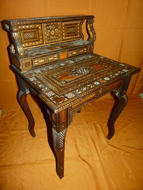 PERSIAN CARVED INLAID POSTCARD DESK 19TH C. (1 of 4)