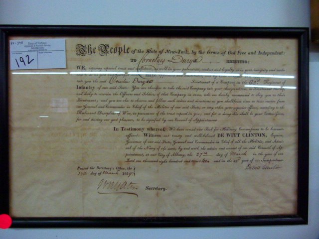 PARCHMENT APPOINTMENT Signed DEWITT CLINTON c.1819 (1 of 4)
