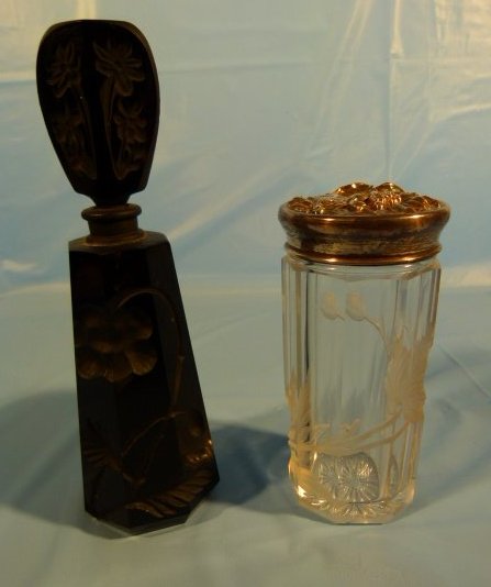 LOT (2) INCL LALIQUE CARVED BLACK GLASS PERFUME SIGNED (1 of 4)