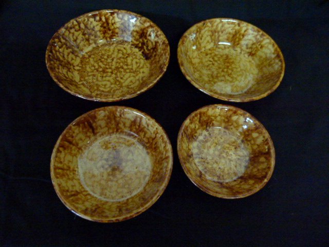 SET (4) SPATTER PATTERN YELLOWWARE 19TH C. (1 of 6)