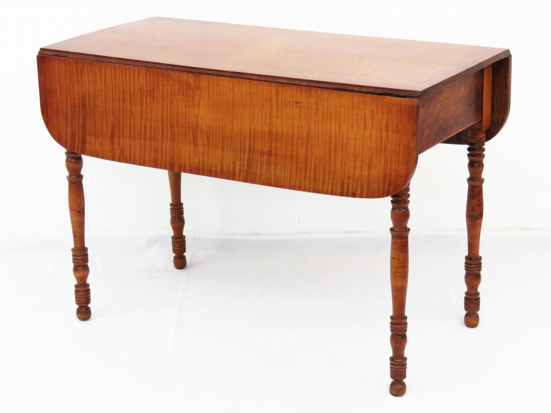 FEDERAL TIGER MAPLE DROP LEAF TABLE 19TH C. (1 of 5)