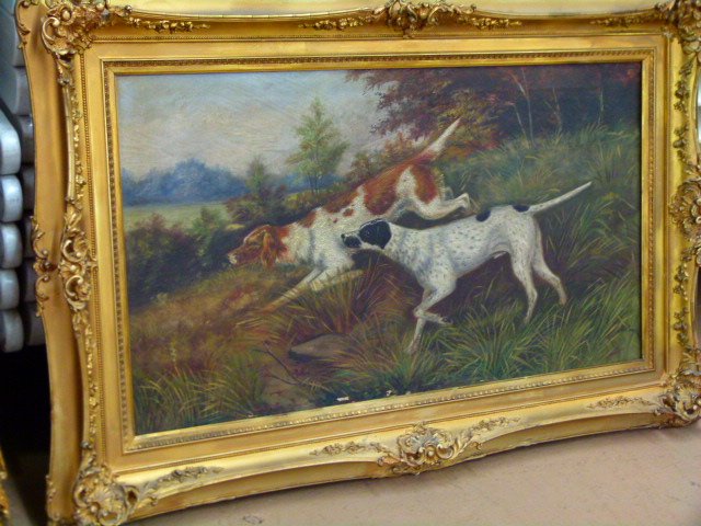 O/C "POINTERS ON THE HUNT" UNSIGNED 19/20TH C. (1 of 6)