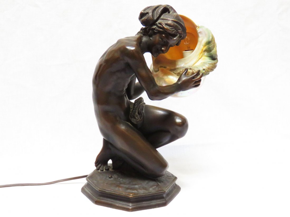 ART DECO BRONZE NAUTICAL SHELL LAMP  C. 1920/30 (1 of 7)