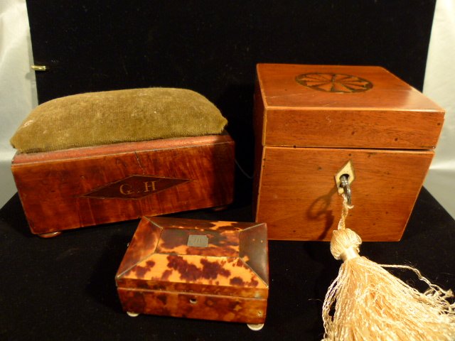 LOT (3) EARLY SEWING BOXES 18/19TH C. (1 of 3)