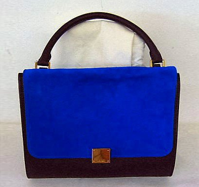 VINTAGE CELINE BROWN/BLUE/GRAY LEATHER/SUEDE TOTE (1 of 7)