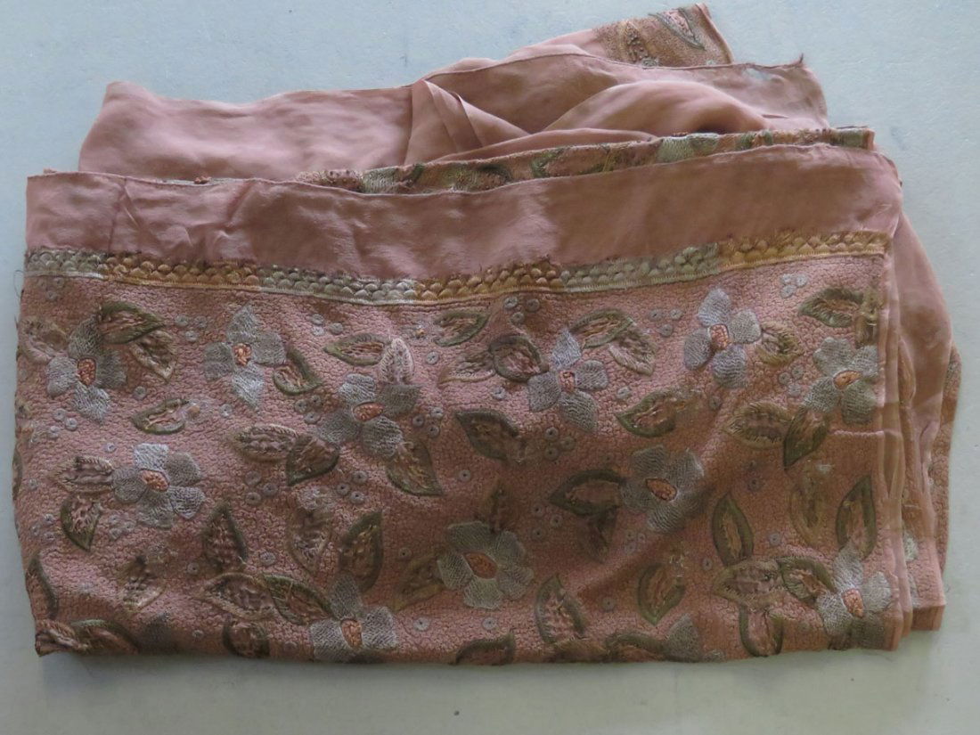 VINTAGE INDIAN SAREE W/ EMBROIDERED WOOL/CREPE 19TH C. (1 of 1)