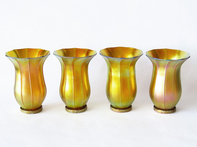 SET (4) QUEZAL ART GLASS (AURENE) SHADES 20TH C. (1 of 6)