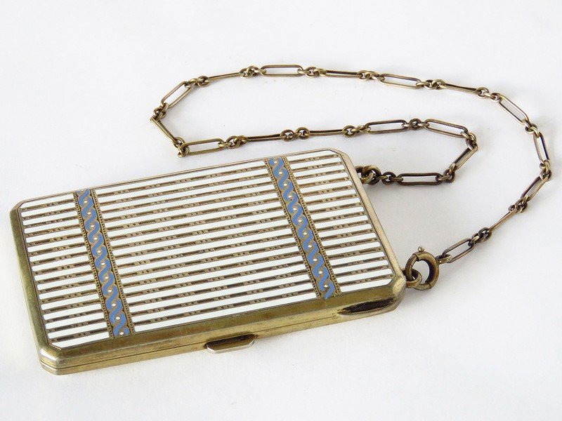 FRENCH ENAMELED GILT SILVER TRAVELING COMPACT 19/20TH (1 of 5)
