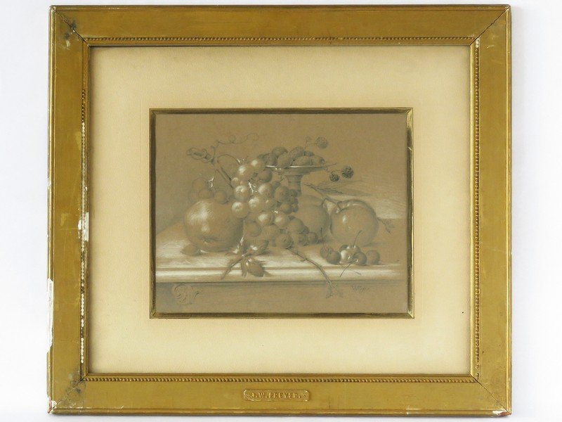 PASTEL STILL LIFE W/ FRUIT SIGNED J.W. PREYER 19TH C. (1 of 6)