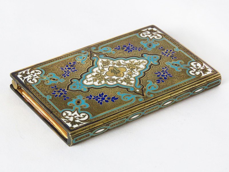 FRENCH ENAMELED GILT SILVER WRITING TABLET W/ PENCIL (1 of 5)