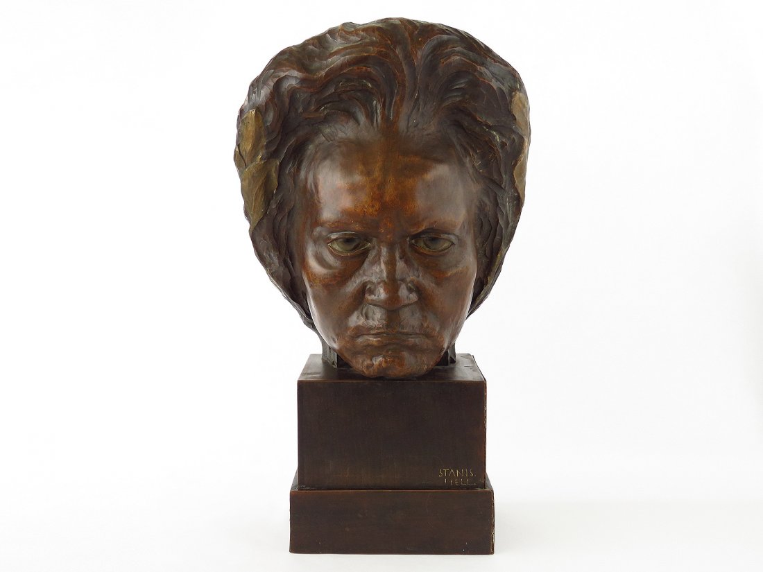 FINE CARVED WALNUT HEAD SCULPTURE 19TH C.  (SIGNED (1 of 5)