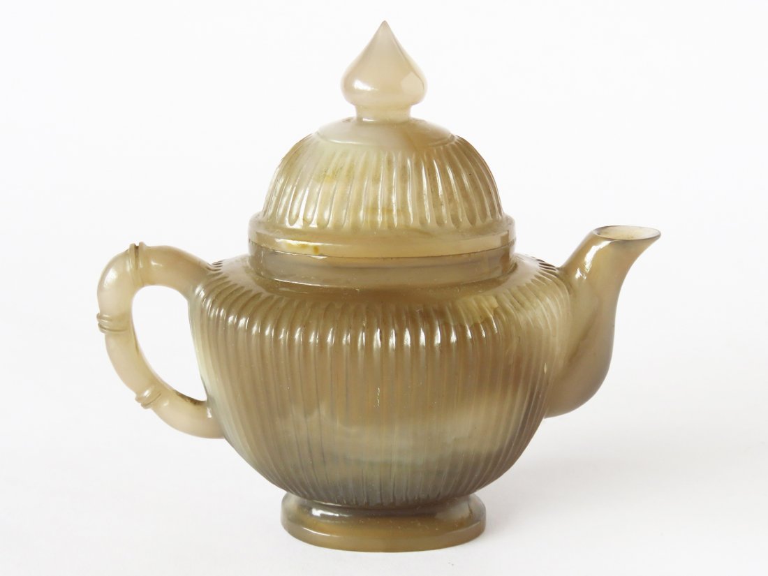 CHINESE CARVED JADE TEA POT 19TH C. (1 of 6)
