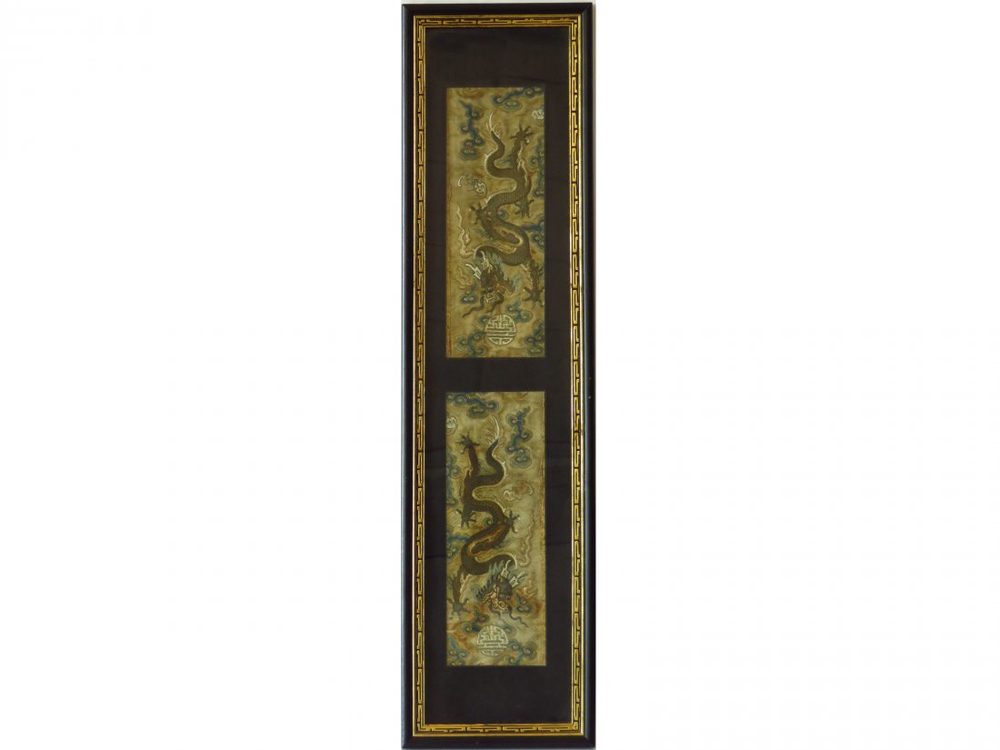 CHINESE SILK DRAGON PANELS 18/19TH C. (1 of 5)