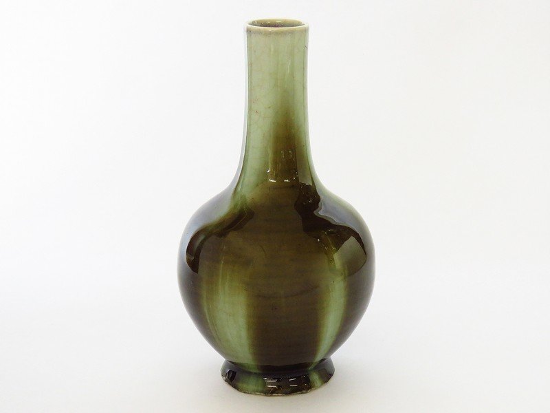 CHINESE OLIVE GREEN GLAZED VASE 18/19TH C. (1 of 6)