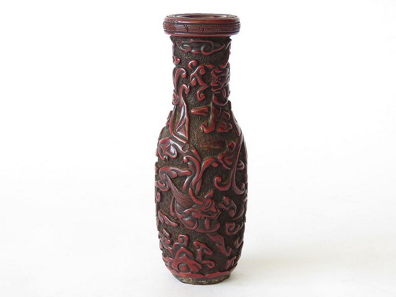 CHINESE MING DYNASTY CARVED CINNABAR VASE 15/16TH C. (1 of 10)