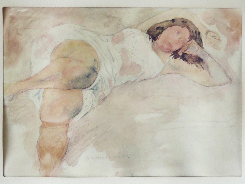 W/C RECLINING FEMALE FIGURE SIGNED RAPHAEL SOYER (1 of 5)