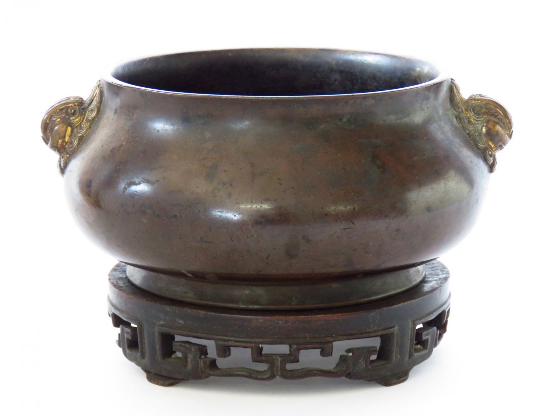CHINESE MING DYNASTY GILT BRONZE CENSER SIGNED 15/16TH (1 of 10)