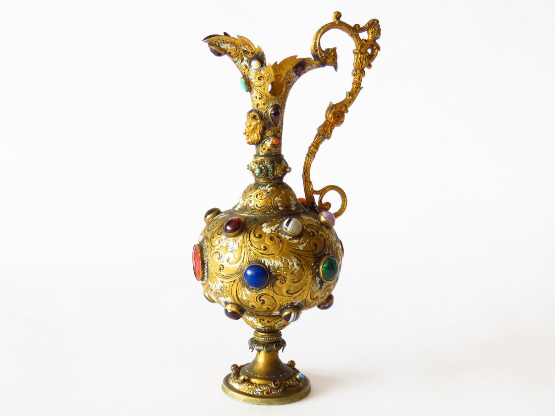 FRENCH GILT SILVER & STONE MOUNTED EWER 19TH C. (1 of 9)
