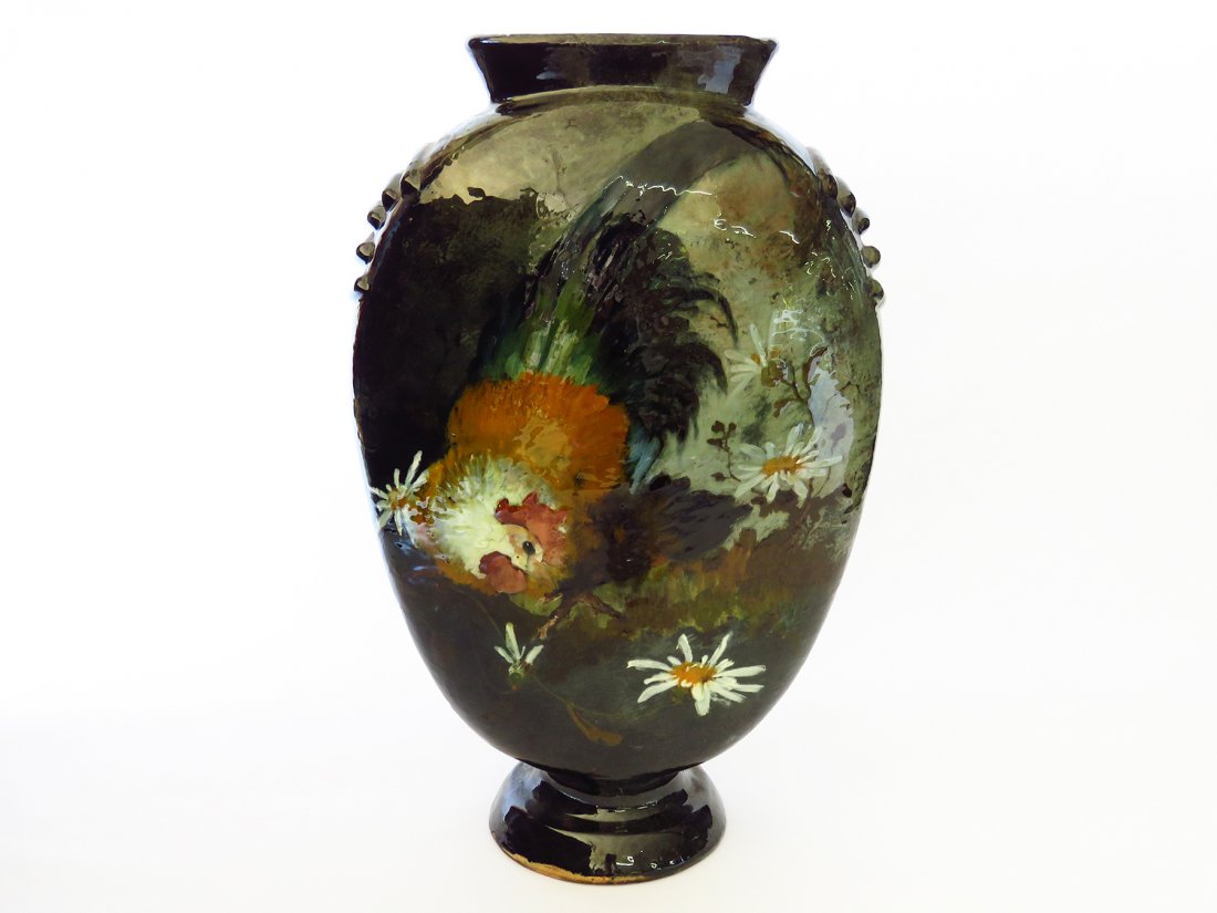 FRENCH LIMOGES GLAZED ROOSTER VASE 19TH C. (1 of 7)