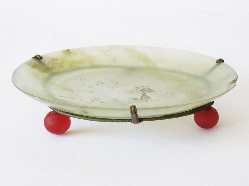 CHINESE CARVED JADE TRAY W/ RED JADE FEET 18/19TH C. (1 of 5)