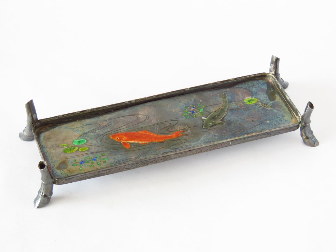 JAPANESE ENAMELED SILVER PEN TRAY 19/20TH C. (1 of 7)
