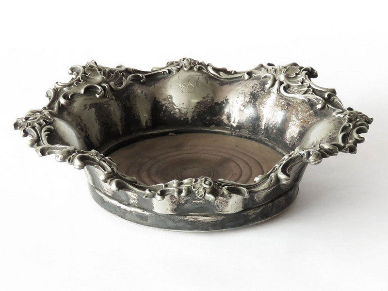 ENGLISH SILVER CHAMPAGNE COASTER 19TH C.: D. 8 1/2"