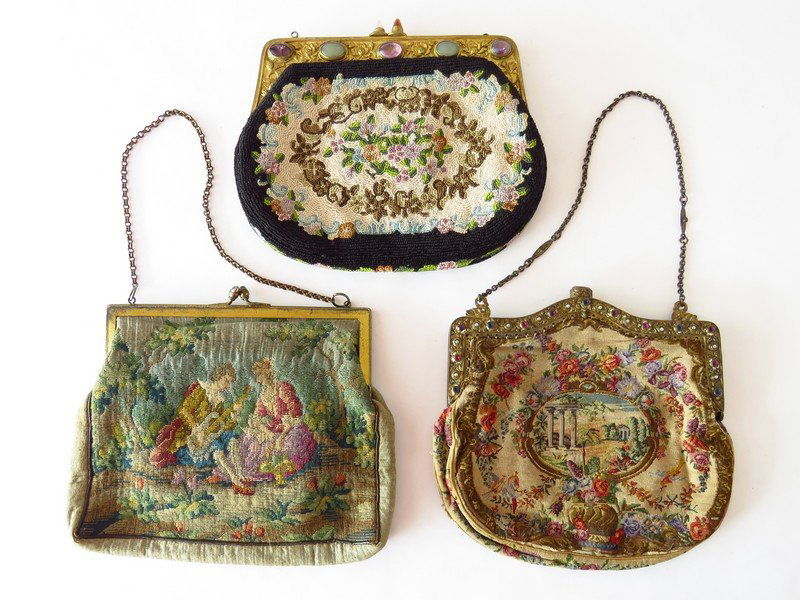 LOT (3) FRENCH TAPESTRY/PETIT POINT EVENING BAGS (1 of 6)
