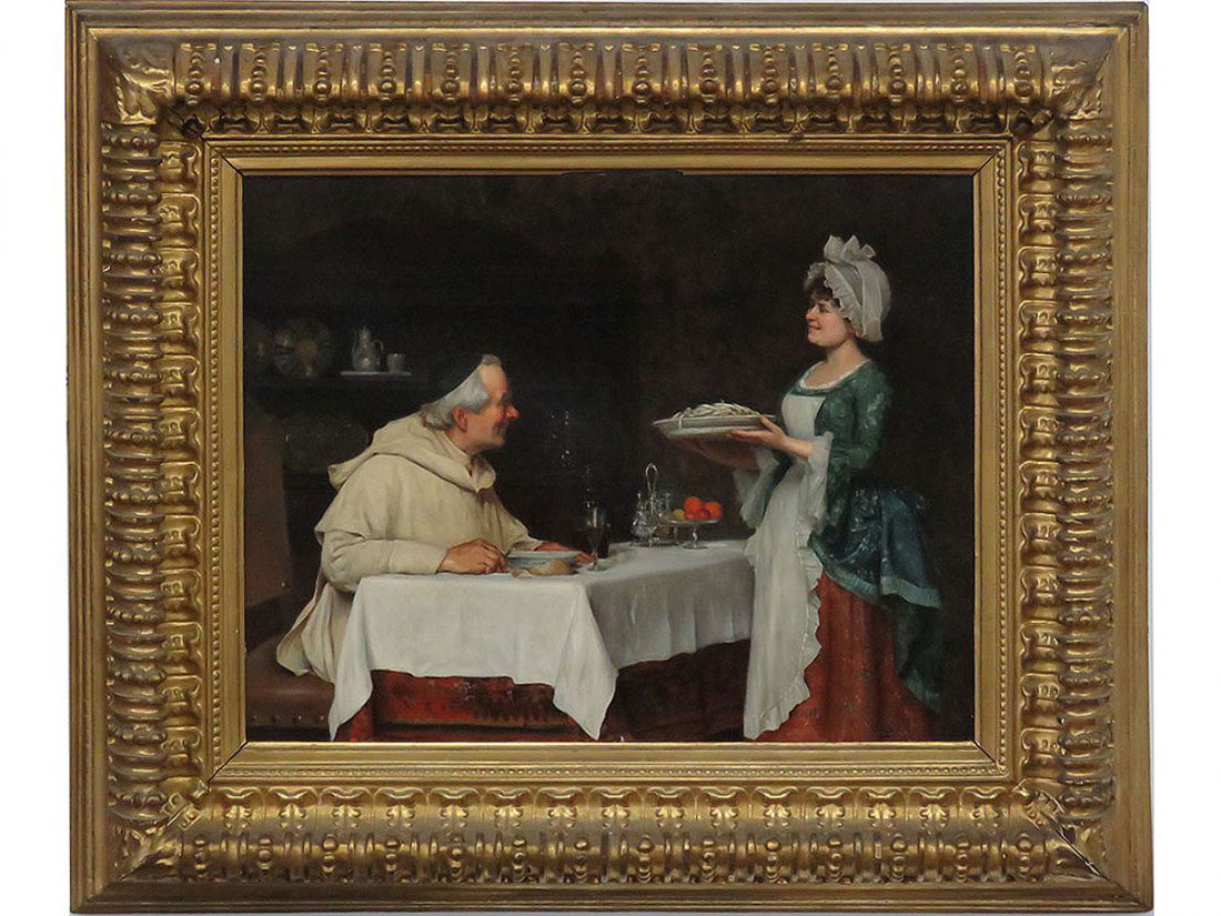 O/C "THE PASTA DINNER" A. SANI (ALESSANDRO 1856-1927): 20" X 25" FINE GILT FRAME