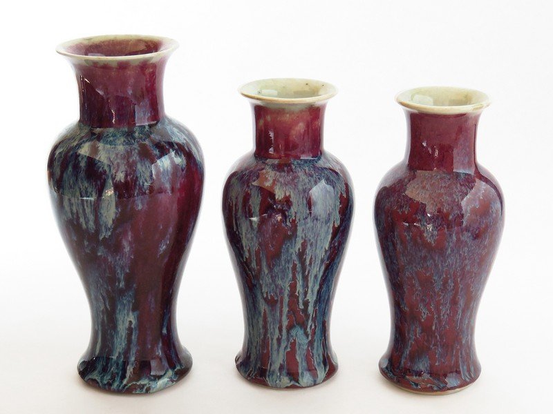 LOT (3) CHINESE FLAMBE GLAZED VASES 18/19TH C. (1 of 9)